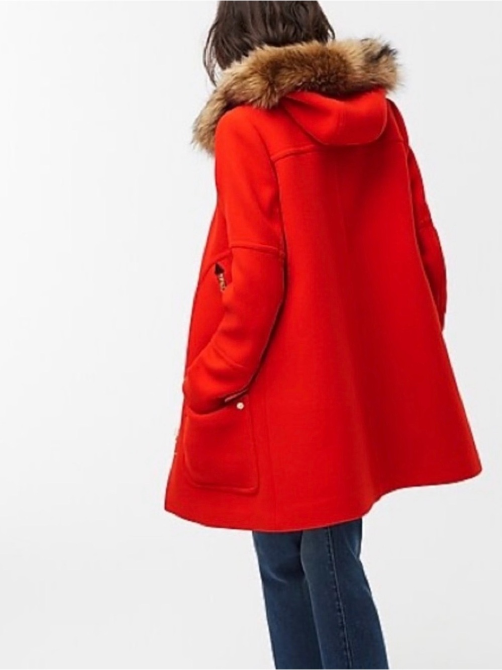 J. Crew Red Wool-Blend Parka with Faux Fur-Trim Hood - Picture 2 of 6